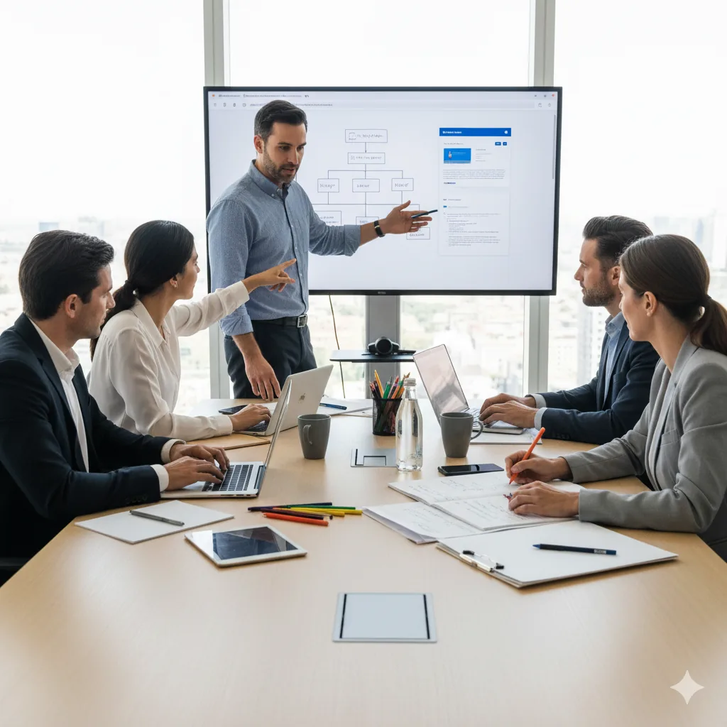 Profesjonalna konsultacja IT - zespol pracujacy nad strategia technologiczna